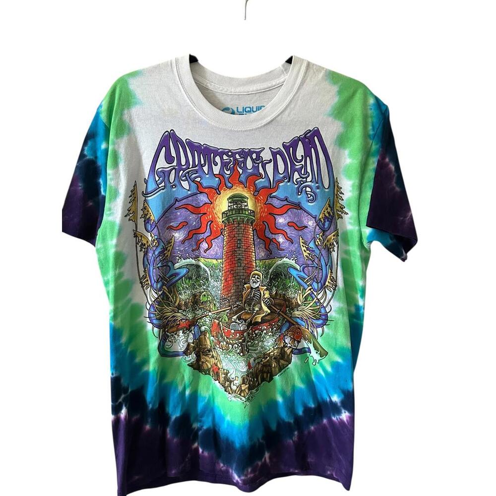 Vtg Grateful Dead Liquid Blue Tie-Dye Tee Med Lighthouse Nautical Scene  2000s